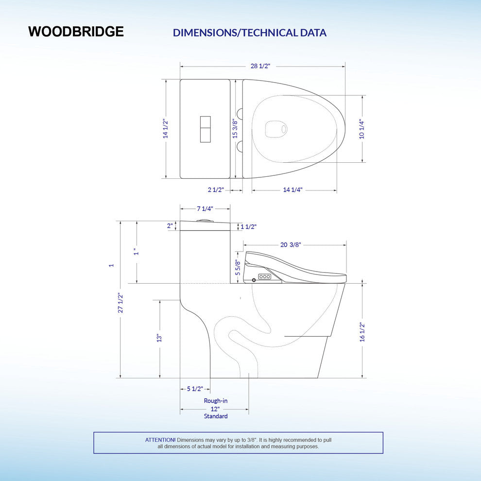 WoodBridge Luxury Elongated One Piece Toilet With Advanced Bidet Seat