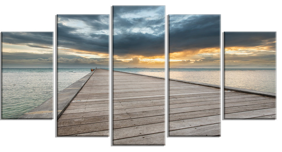 "Beach Sunset in Koh Samui Thailand" Sea Bridge Wall Artwork, 5 Panels, 60"x32"