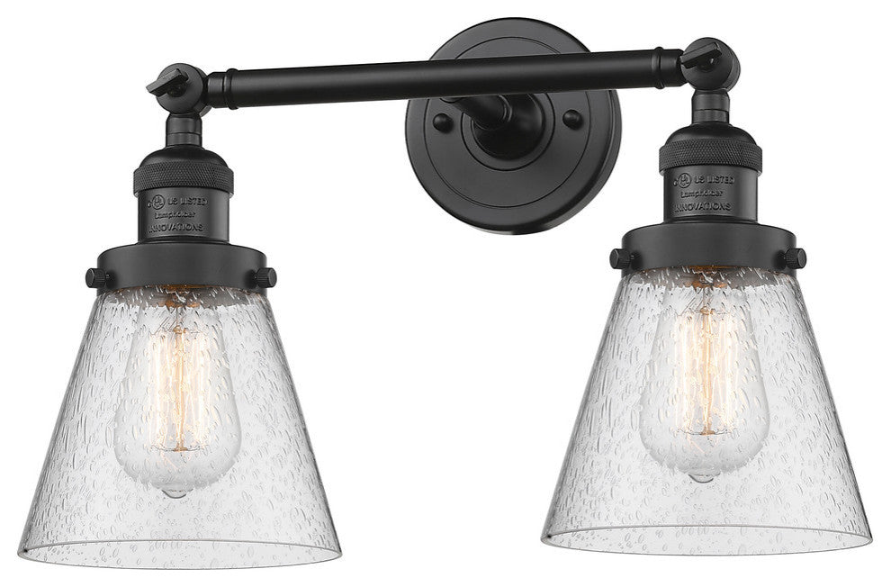 Small Cone 2-Light LED Bath Fixture, Matte Black, Glass: Seedy
