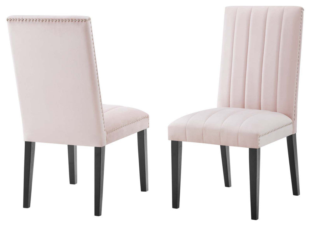 Dining Chair, Nailhead, Set of 2, Pink, Velvet, Modern, Cafe Bistro Hospitality