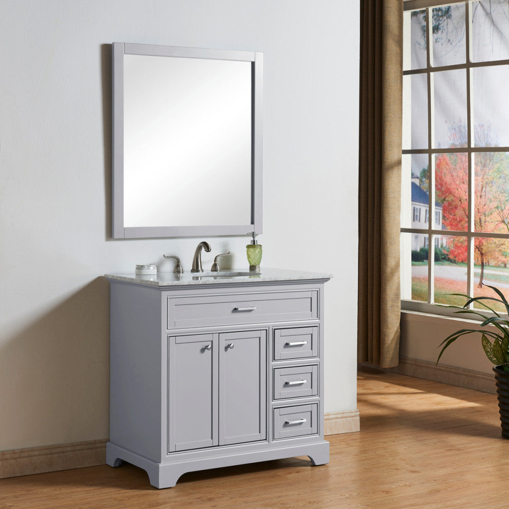 Amber Single Bathroom Vanity, Blue, Light Grey, 36"