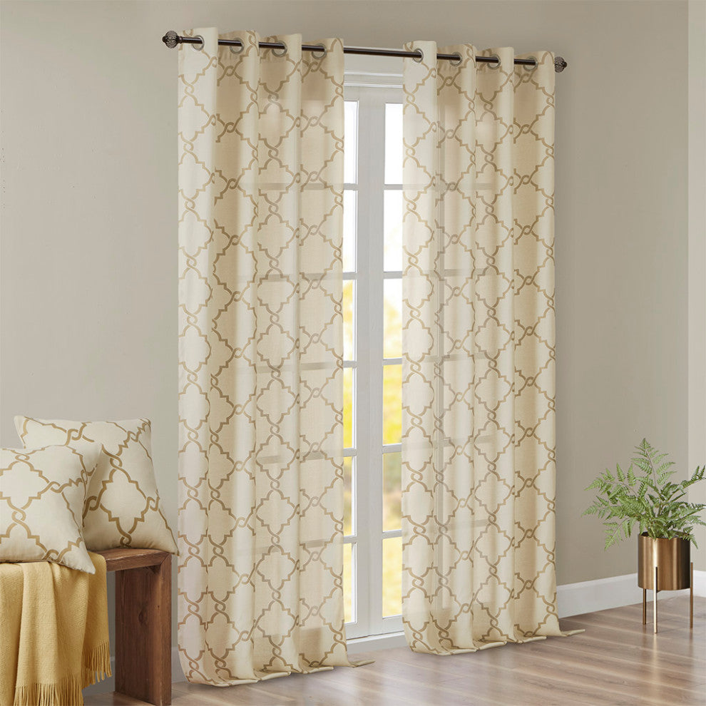 Madison Park Saratoga Fretwork Print Grommet Top Window Curtain Panel