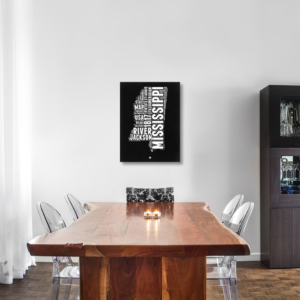 "Mississippi Black and White Map" Fine Art Print