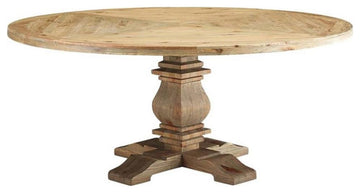 Modway Column 71" Round Modern Pine Wood Dining Table in Brown