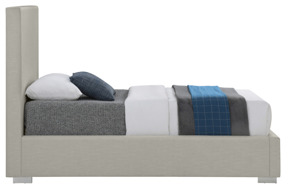 Crosby Linen Upholstered Bed, Beige, Twin