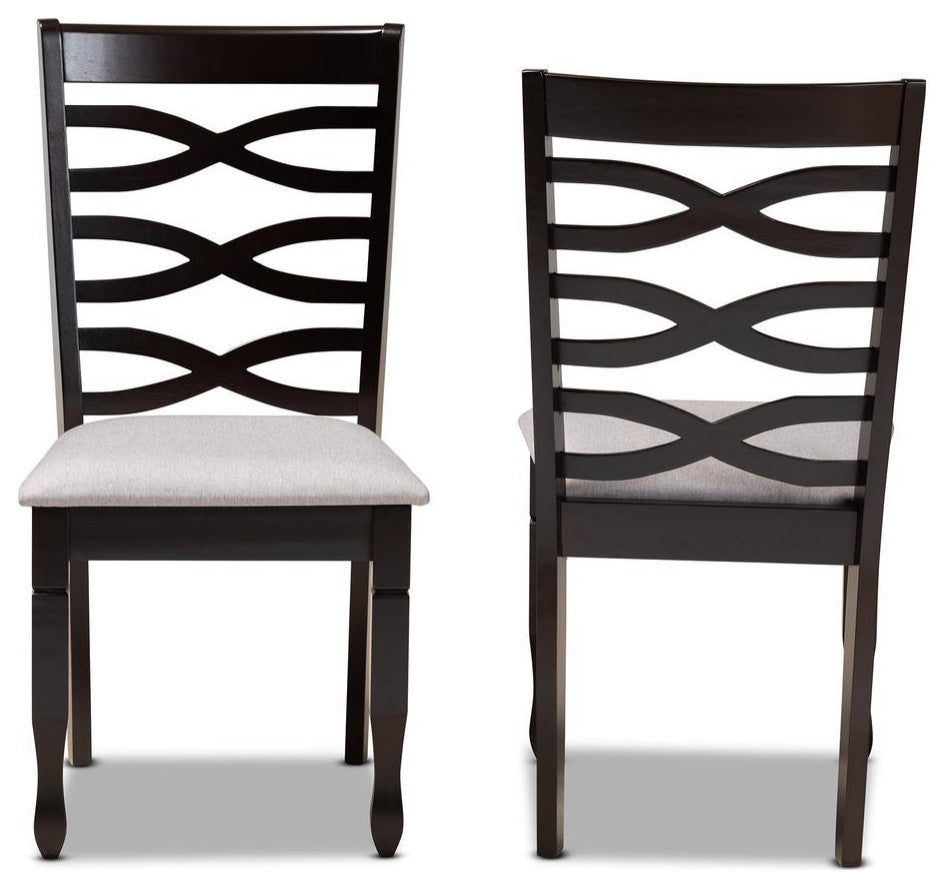 Grey Fabric Upholstered Espresso Brown Finished Wood 2-Piece Dining Chair Set
