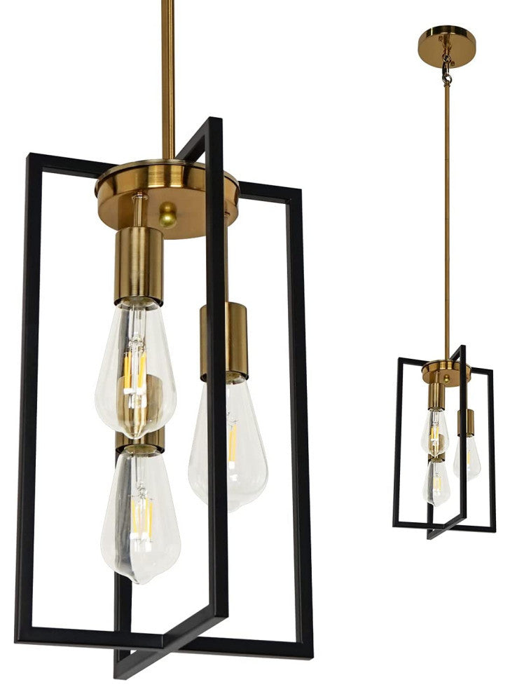 3 Light  Black and Gold Pendant Light Modern Lantern Chandelier