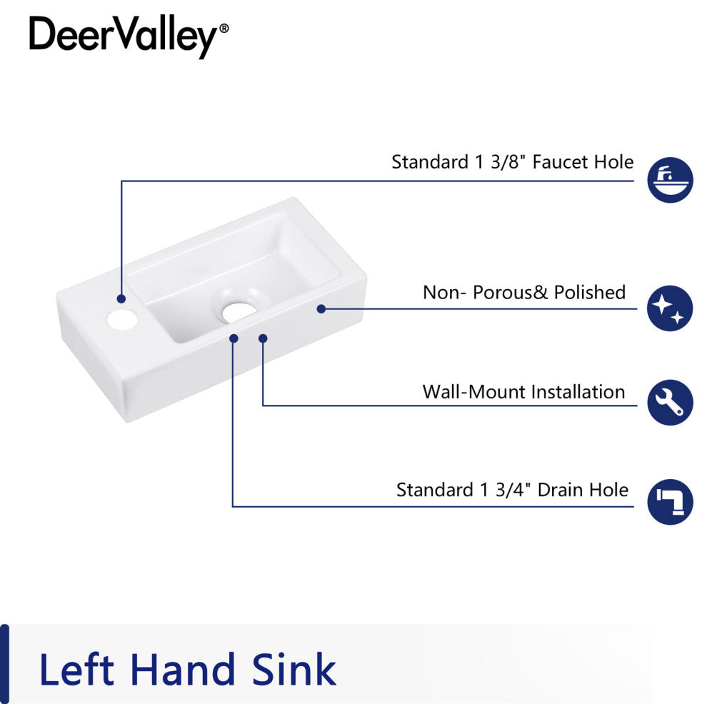 Ceramic Wall Mount Bathroom Sink Small Bathroom White Rectangular Wash Basin