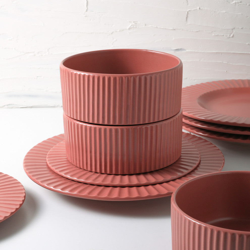 Christian Siriano Lusso Stoneware 32 Piece Dinnerware Set, Redwood
