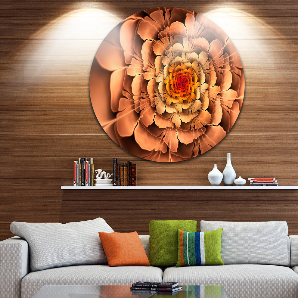 Dense Fractal Brown Petals, Floral Abstract Round Metal Wall Art, 11"