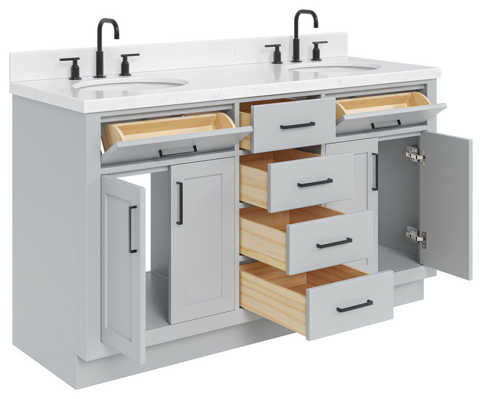 Ariel Hepburn 60"  Double Oval Sinks Vanity, Carrara Quartz