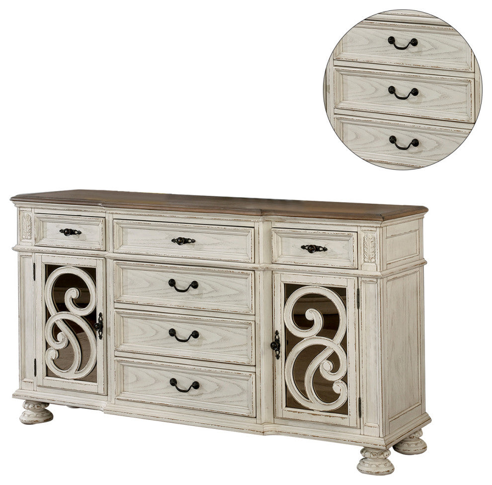 Rustic Natural Tone Dining Room Server, Antique White