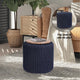 Loft Lyfe Marbella Ottoman, Hand Knitted, Wooden Tray, Cotton Yarn, Navy