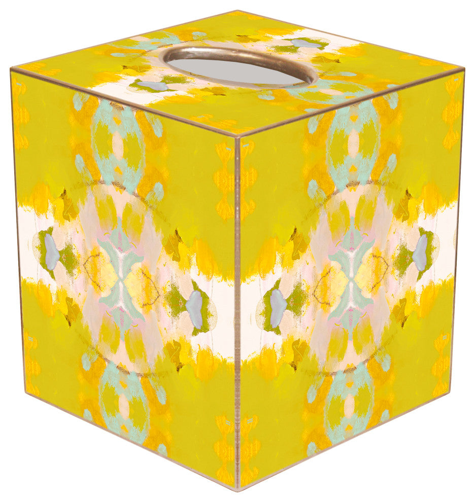 WB522LP-Laura Park Shine Bright Wastepaper Basket, Scalloped Top and Wood Tissue Box Cover