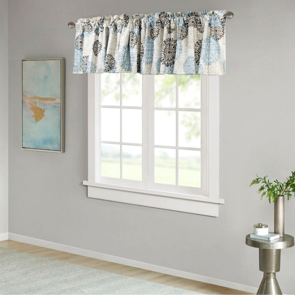 Marina Medallion Printed, Dark Gray/Granite, 2-Piece Valance Set