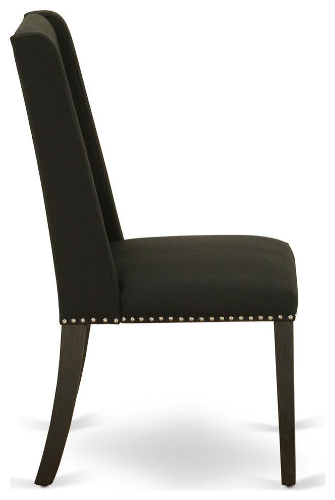 Parson Chair, Wirebrushed Black Leg And Black Color Fabric Color Set of 2