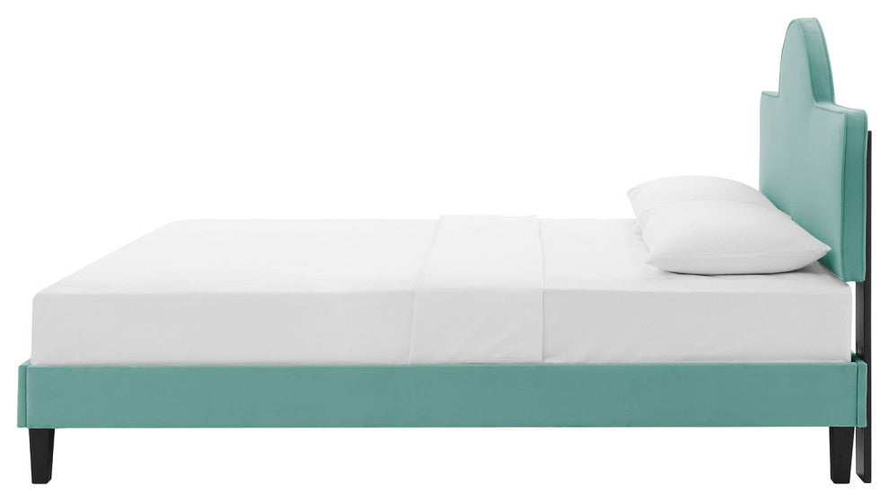 Platform Bed Frame, King Size, Blue, Velvet, Modern, Bedroom Master Guest Suite