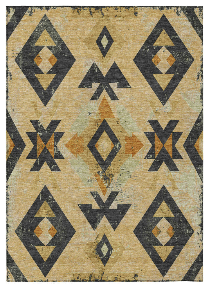 Machine Washable Indoor/Outdoor Chantille ACN1882 Gold 10' x 14' Rug