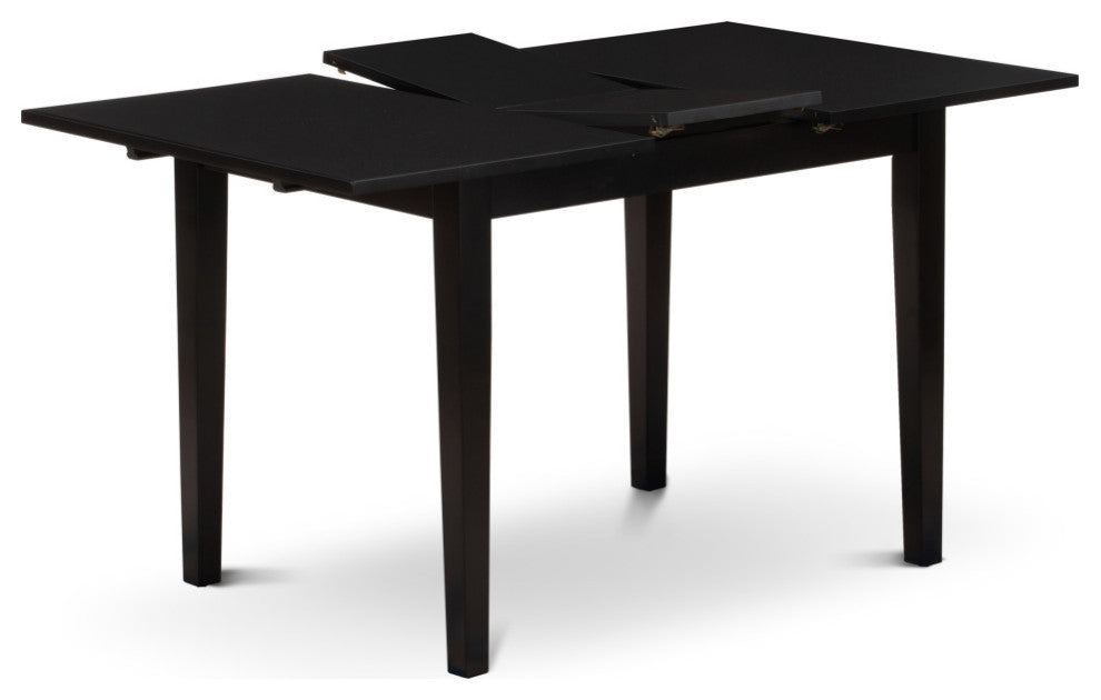 5Pc Dining Set, 4 Parson Chairs, Butterfly Leaf Kitchen Table, Black