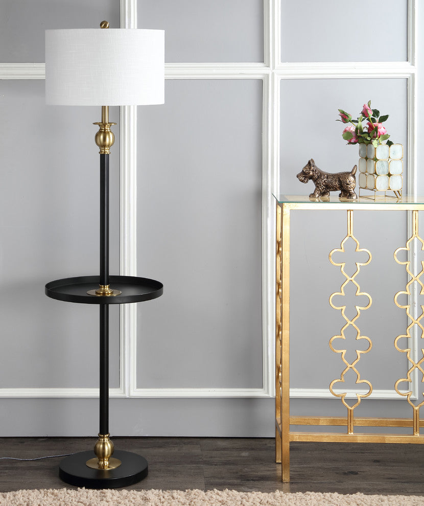 Evans 61" Metal End Table Floor Lamp, Black and Brass
