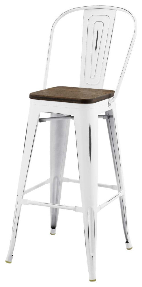Bar Stool Chair Barstool, Set of 2, Wood, Metal, White, Modern, Bar Pub Bistro