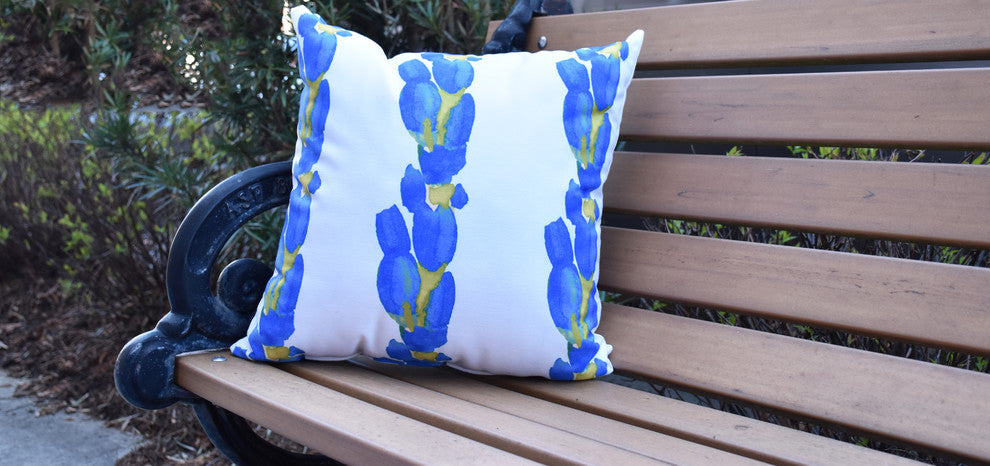 Sunset Tulip Stripe Floral Decorative Outdoor Pillow, Blue, 16"