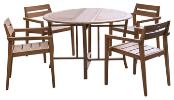 5-Piece Eucalyptus Dining Set With Stacking Chairs