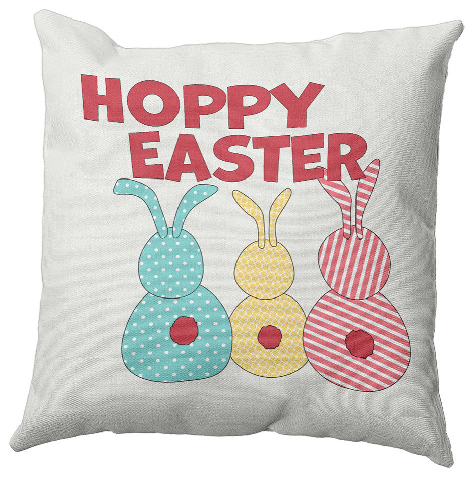 Hoppy Easter Polyester Indoor/Outdoor Pillow, White, 20"x20"