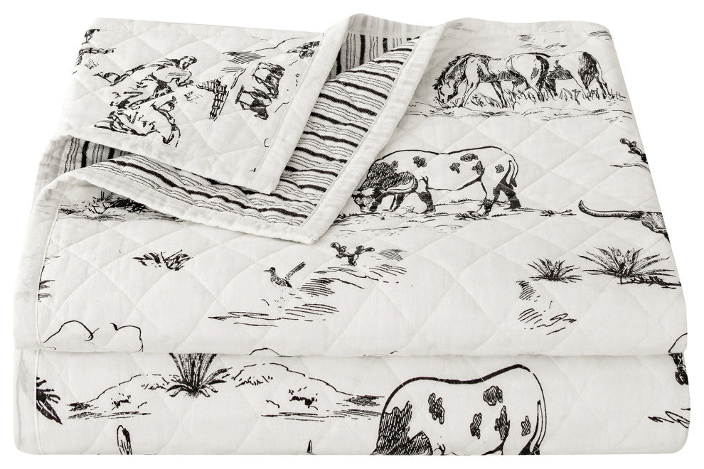 3-Piece Ranch Life Western Toile Reversible Quilt Set, Twin
