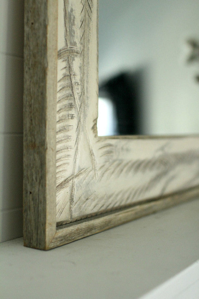 Rustic Mirror, Denali Antique White Heavily Distressed Wood Mirror, 36"x48"