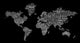 1-World Text Map Wall Mural, White on Black, 3 panel, 107x57"
