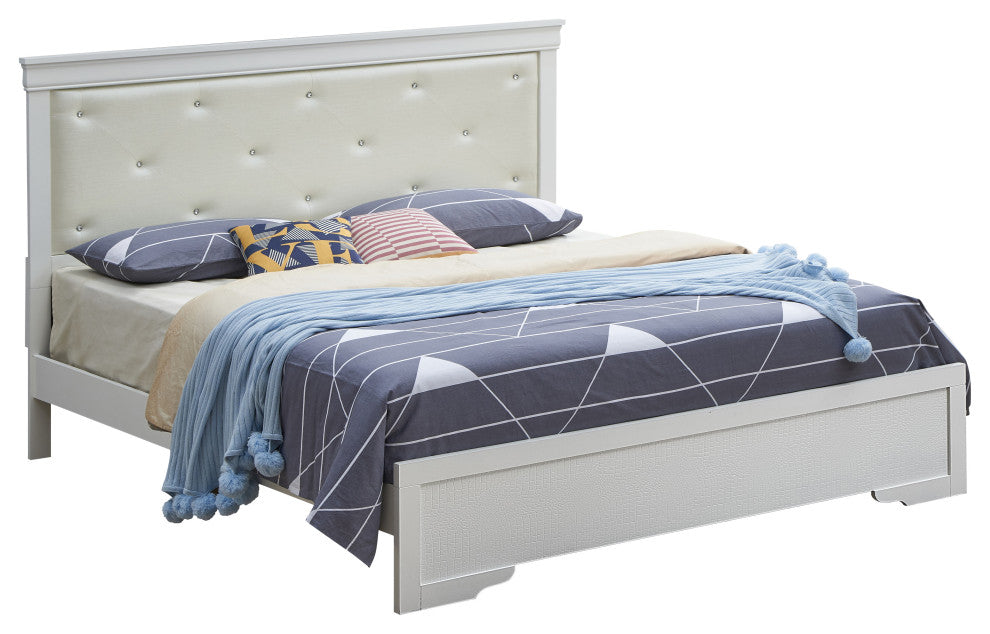 Lorana Button Tufted Faux Leather Bed, Queen