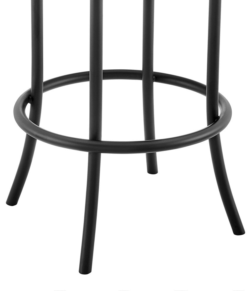 Natya Swivel Stool in Black Finish With Gray Faux Leather, 30"