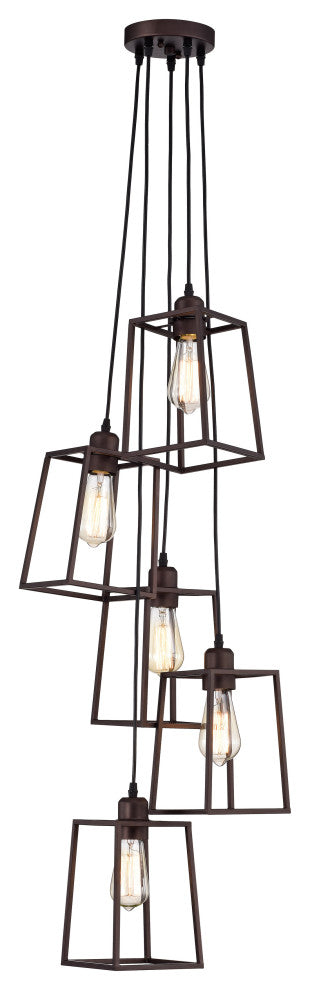 CHLOE Lighting IRONCLAD Industrial 5 Light Oil Rubbed Bronze Large Pendant