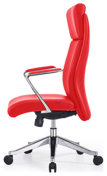 Adjustable Ergonomic Draper Leather Executive Chair With Aluminum Frame, Red
