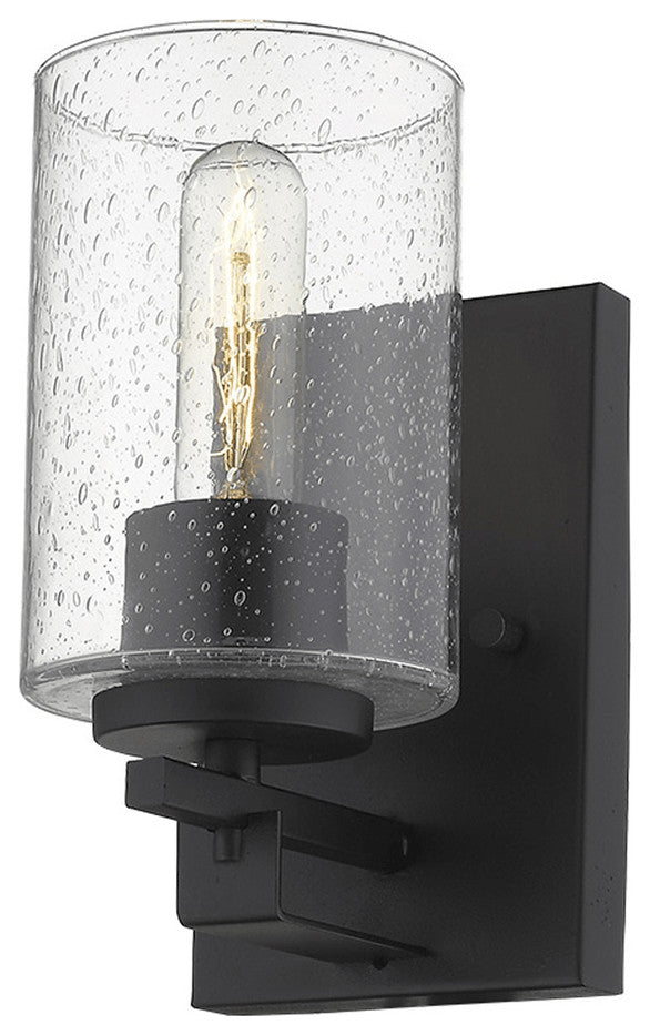 Black Metal and Textured Glass Wall Sconce