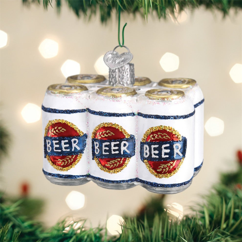 Old World Christmas Six Pack of Beer Man Cave Holiday Ornament Glass