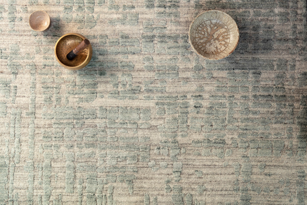 Arlo ARL-02 Area Rug, Stone / Turquoise, 18" X 18" Sample