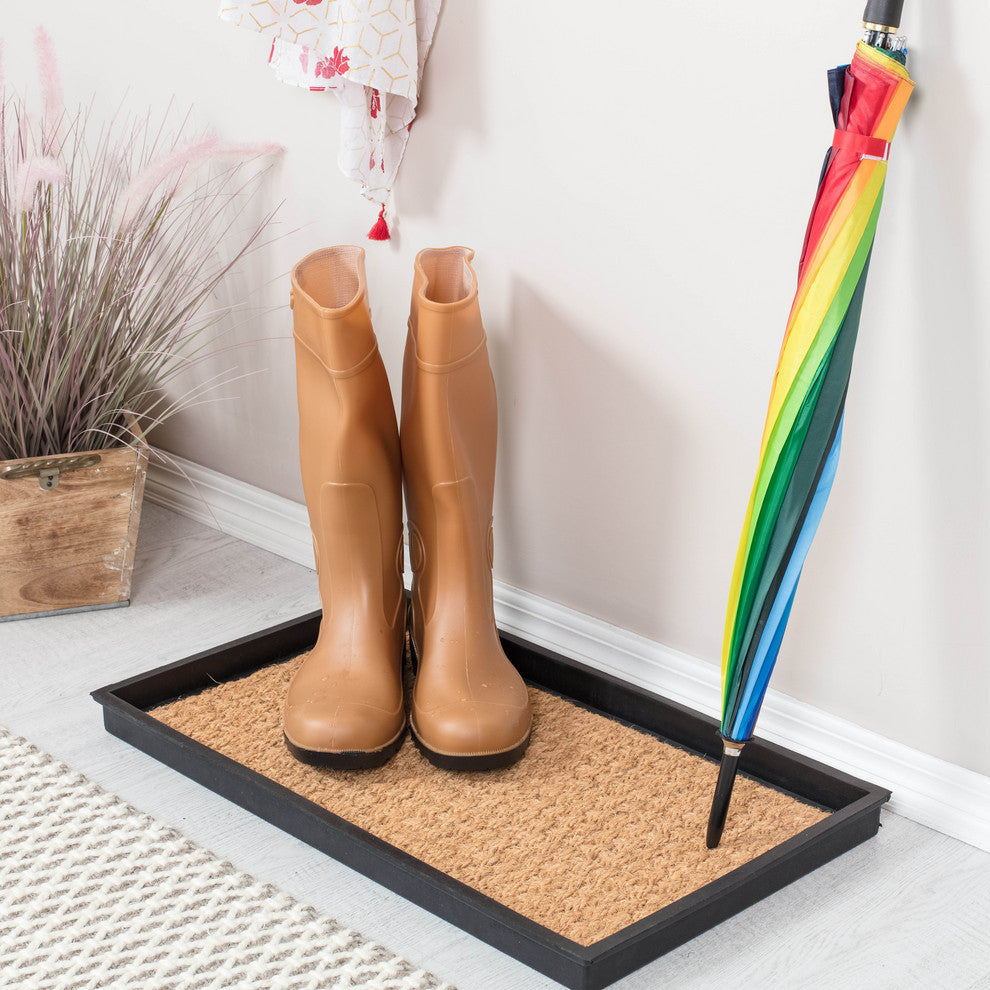 24.5"x14"x1.5" Natural/Recycled Rubber Boot Tray Tan Coir Insert