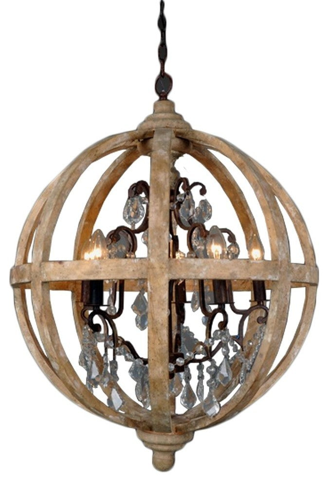 Guinevere Round Antique Brass and White Wood  Candle Style Chandelier