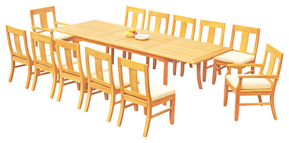 13-Piece Outdoor Teak Dining Set, 117" Extension Rectangle Table, 12 Osbo Chairs
