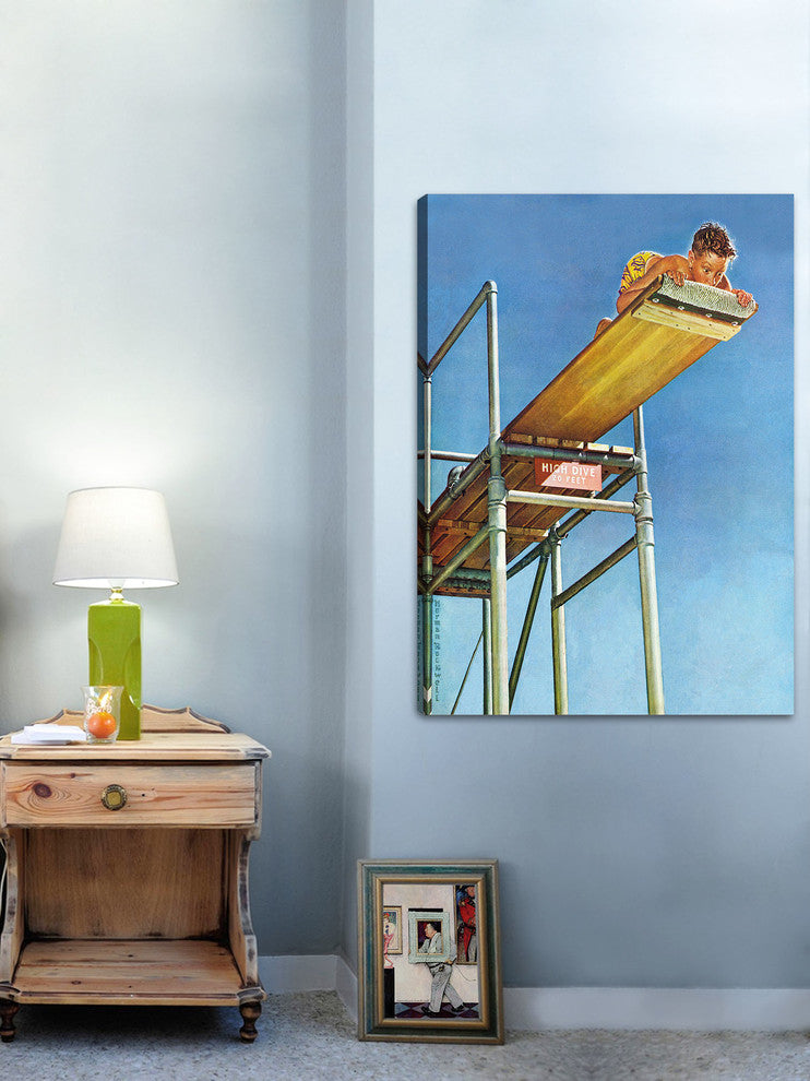 "Boy on High Dive" Painting Print on Canvas by Norman Rockwell