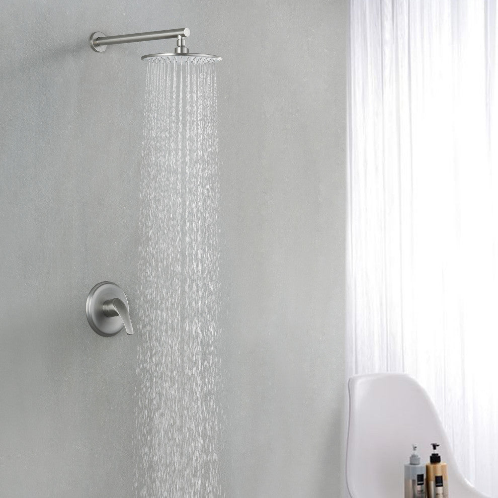 Shower Faucet Set With Valve and 9" ABS Rainfall Shower Head, Brushed Nickel