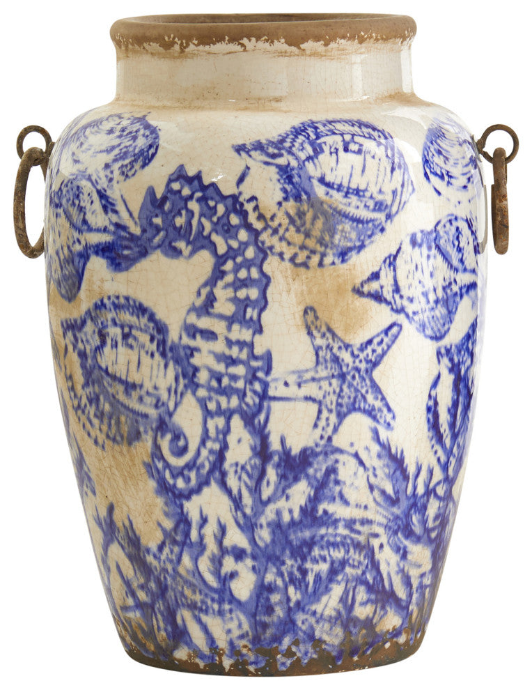 10.5" Nautical Ceramic Urn Vase