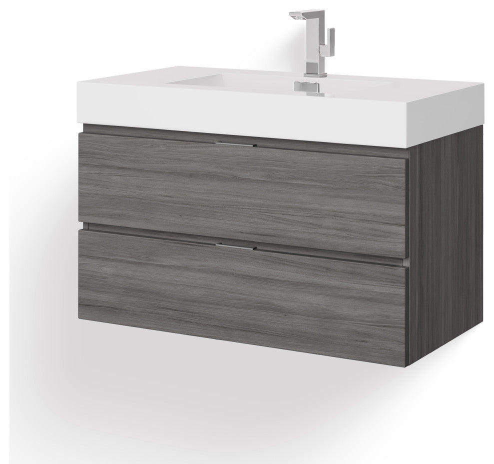Boutique Bath Vanity, Vulcan Ash Gray, 36", Single Sink, Wall Mount