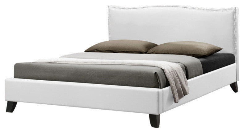 Baxton Studio Battersby White Modern Bed With Upholstered Headboard, Queen