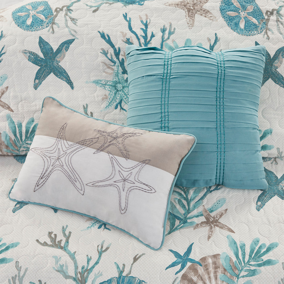 Madison Park Pebble Beach 6 Piece Cotton Sateen Quilt Set With Throw Pillows
