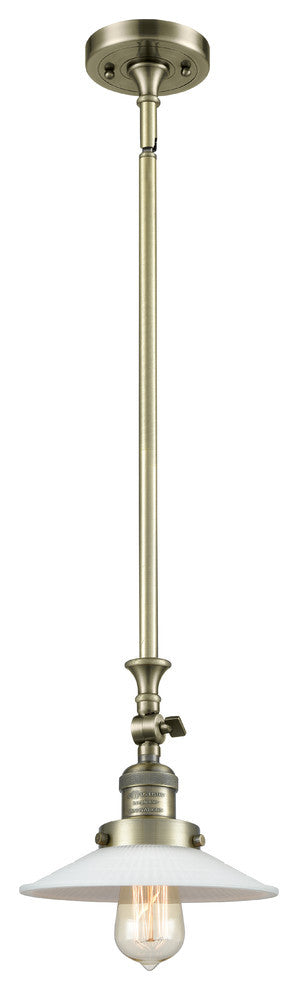 Halophane 1-Light Mini Pendant, Antique Brass, Matte White Halophane
