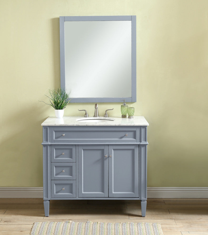 Home Living Vanity with Carrara White Marble Countertop, Gray, 40", Single Sink
