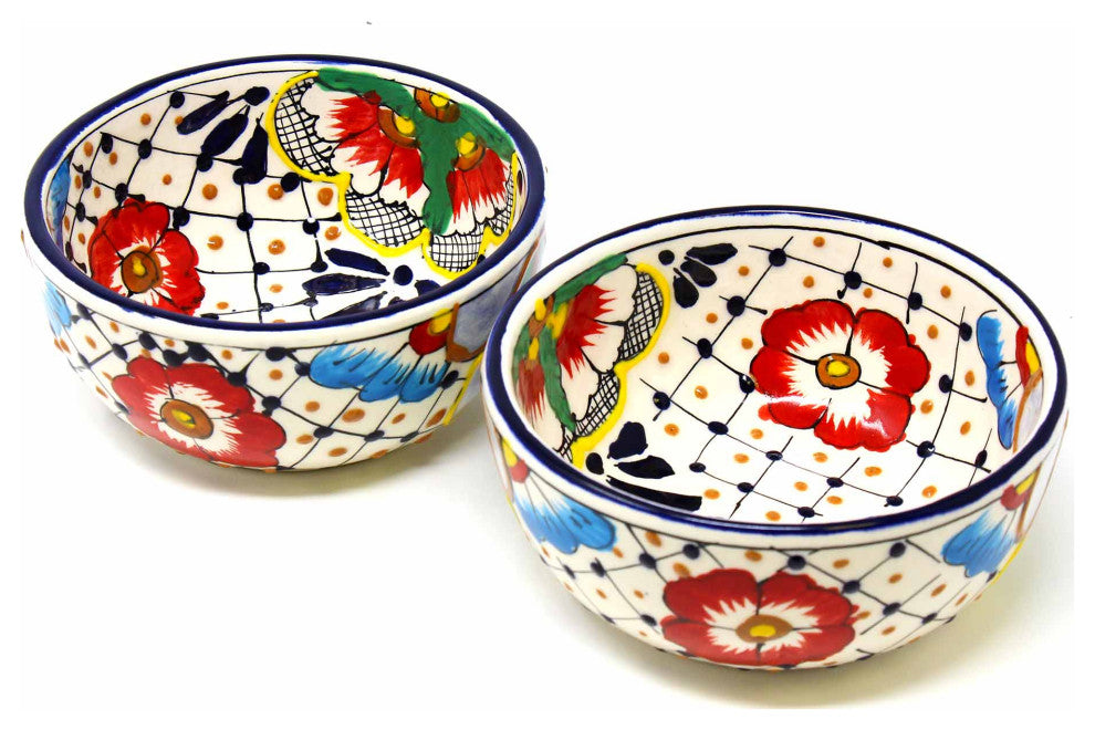 Half Moon Bowls, Dots and Flowers, Set of 2